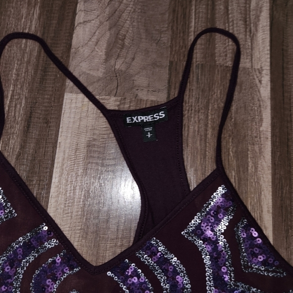 Express  Sparkle Sequin Tank Top Sheer  Size Small Purple & Silver Sexy - Picture 2 of 3